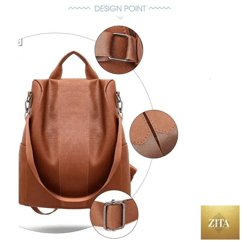 Elegant genuine leather Stevvex vintage-style anti-theft backpack for teens and women, perfect for school, travel, and everyday use.