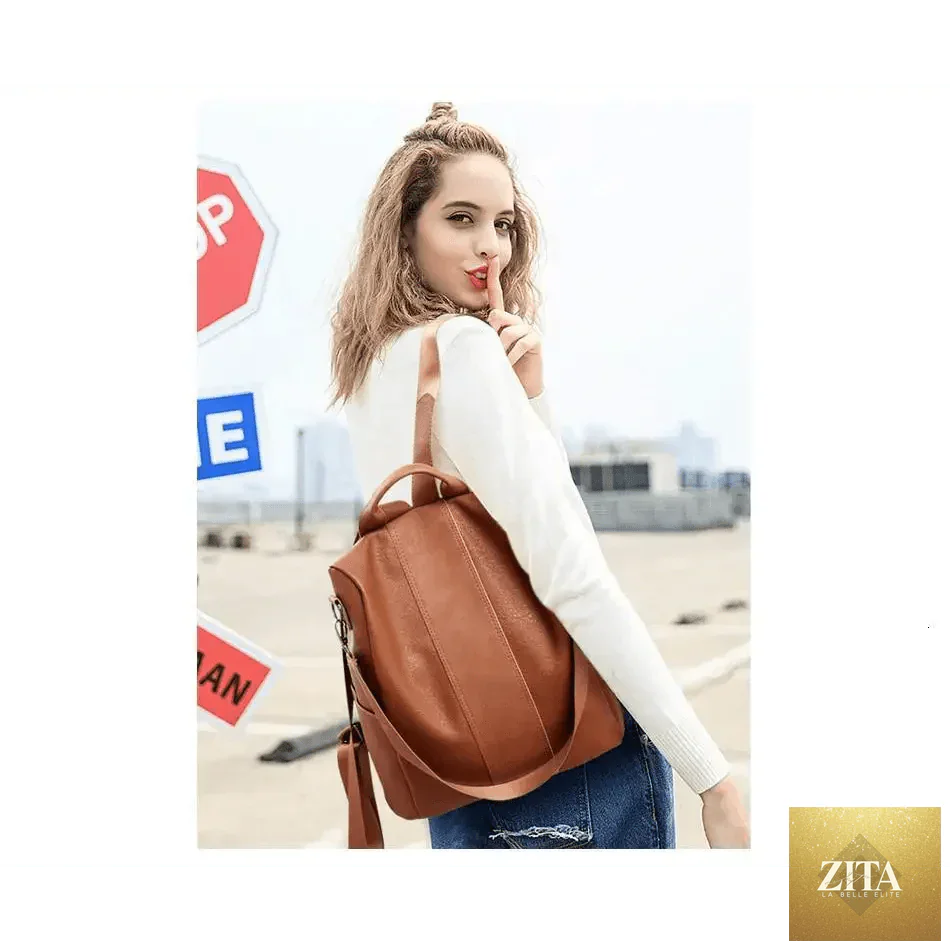 Elegant genuine leather Stevvex vintage-style anti-theft backpack for teen girls and women, perfect for school or travel.
