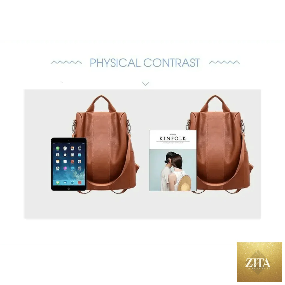Elegant genuine leather handbag by Stevvex, vintage style anti-theft backpack for teen girls and women, ideal for school and travel.