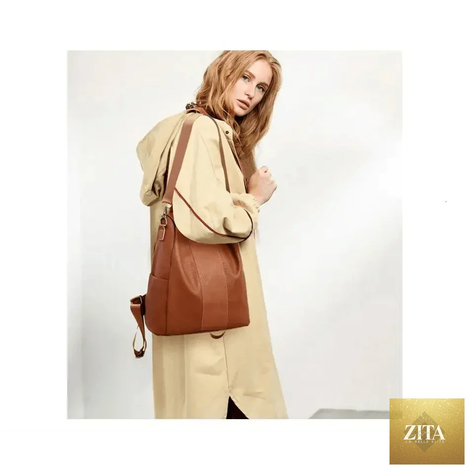 Elegant genuine leather Stevvex backpack with vintage style, anti-theft features, perfect for teenagers, women, school, and travel.