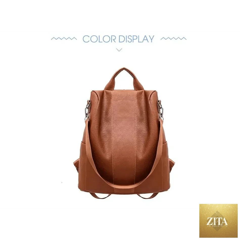 Elegant genuine leather handbag by Stevvex, vintage style anti-theft backpack for teen girls and women, ideal for school and travel.