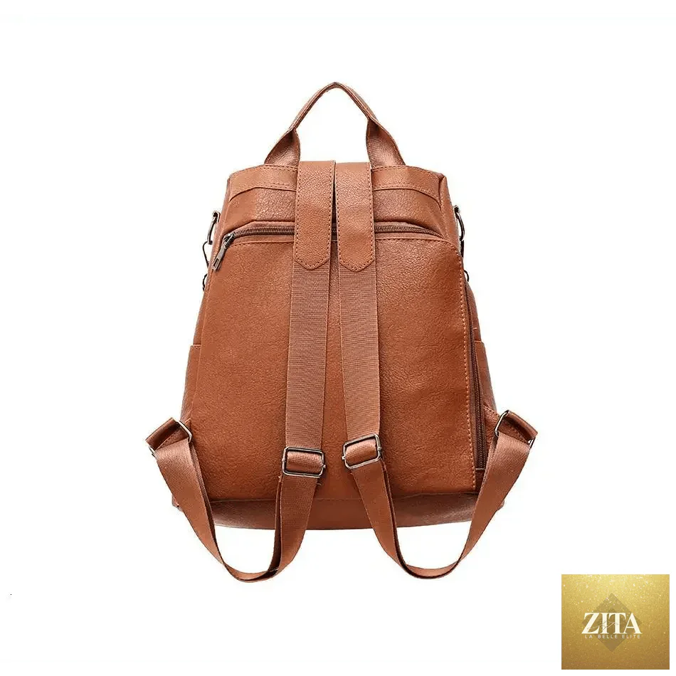 Elegant Stevvex vintage leather backpack with anti-theft design, ideal for teen girls and women for school and travel.