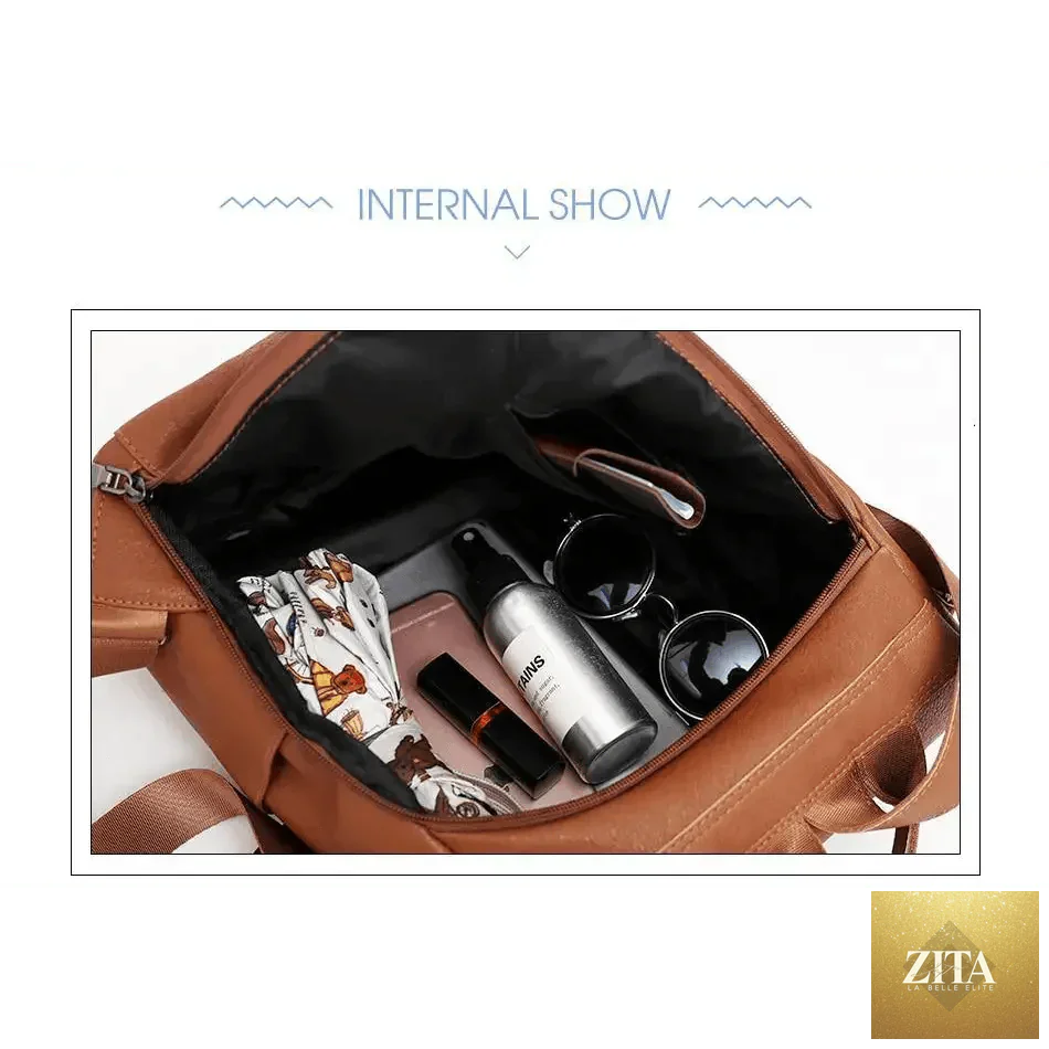 Elegant genuine leather Stevvex vintage-style anti-theft backpack for teen girls and women, ideal for school and travel.