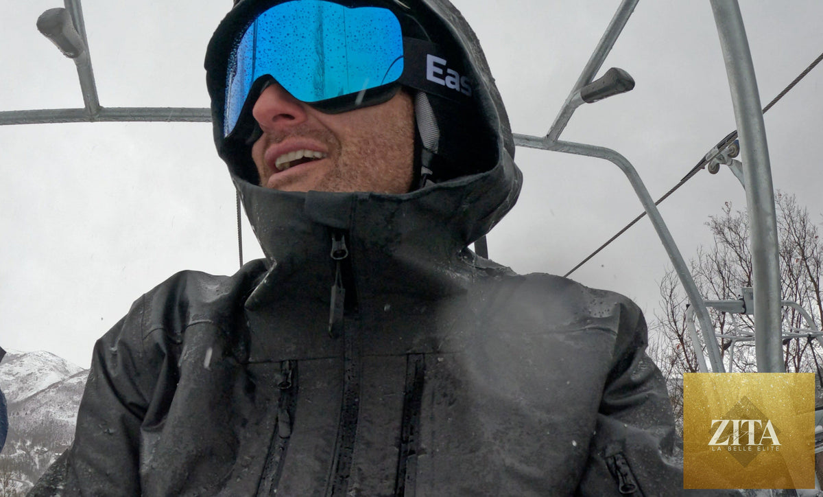 Blue Frameless MAG ski and snowboard goggles by Eastern Outer featuring a sleek design and clear lenses for winter sports.