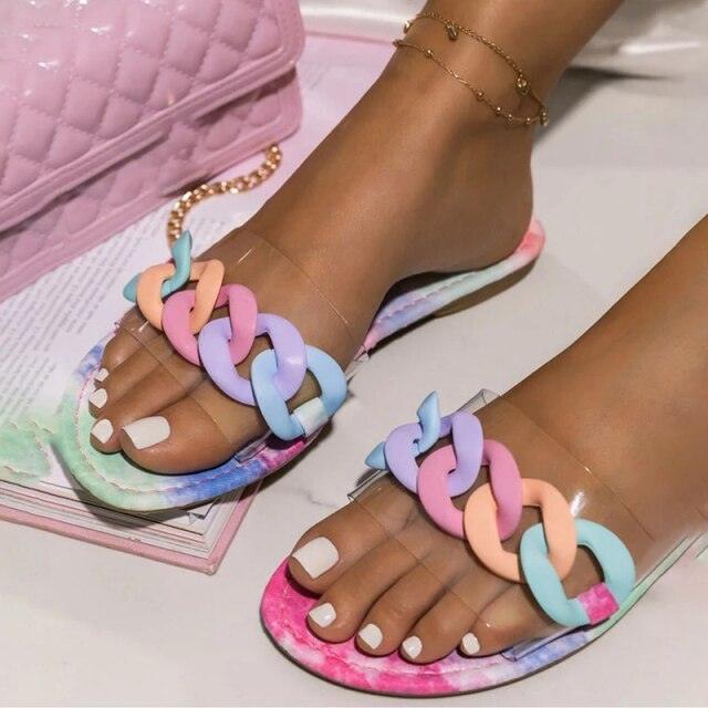 Stevvex women's open-toe slide sandals with clear rhinestones, flat design, casual slip-on style, perfect for parties and casual wear.