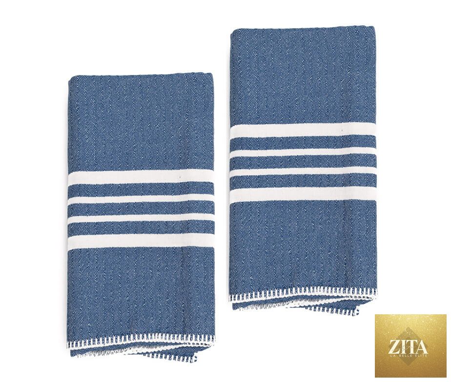 Navy blue Farm House Turkish Towel without fringe from Zita La Belle Elite, showcasing soft, woven cotton fabric and simple design.