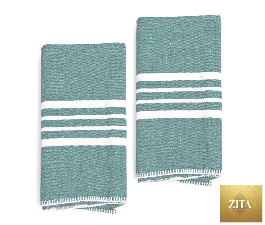 Zita La Belle Elite Turkish towel without fringe, in a green bundle, featuring traditional woven design and soft, lightweight fabric.
