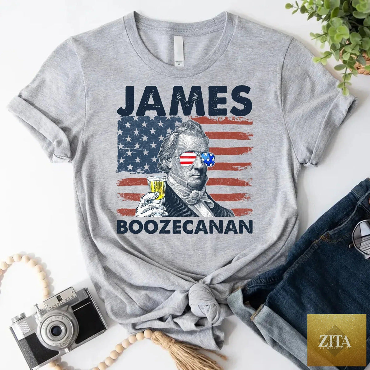 Adorb Custom Tees James Boozecanan 4th of July T-shirt featuring a funny presidential drinking theme.