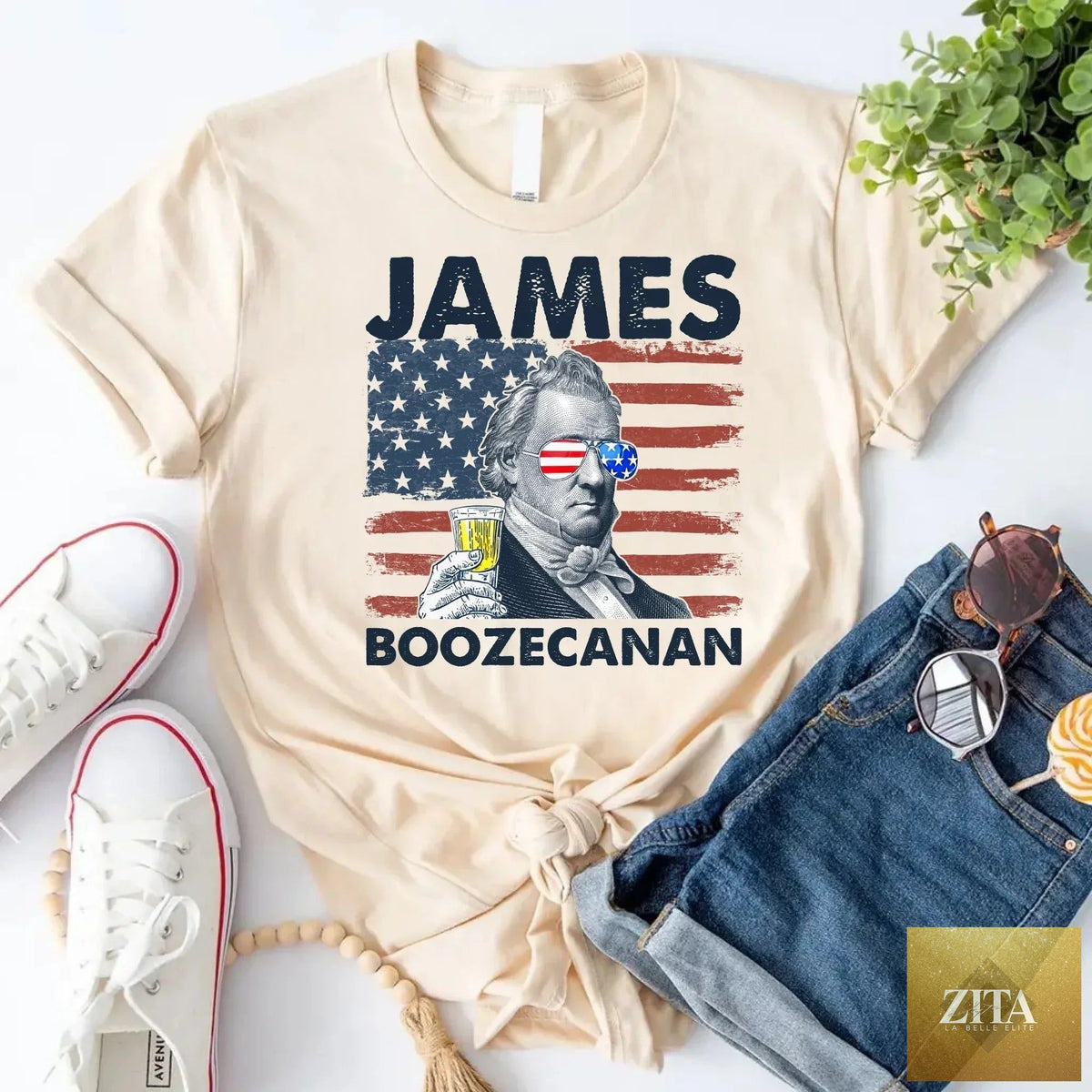 Adorb Custom Tees James Boozecanan 4th of July T-shirt featuring a humorous presidential drinking design on a casual tee.