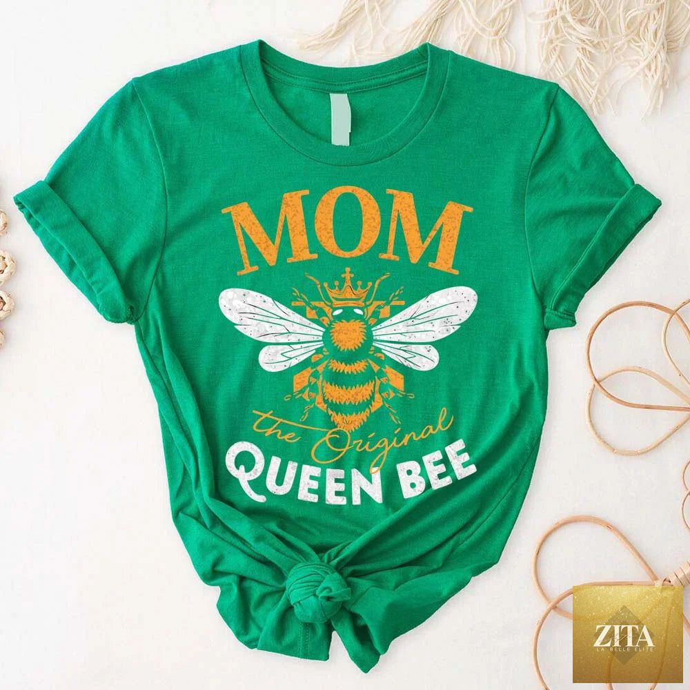 Adorb Custom Tees Mom Original Queen Bee T-shirt with fun bee graphic and stylish design, perfect for Mother's Day.