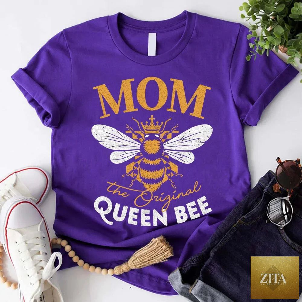 Adorb Custom Tees Mom Queen Bee T-shirt featuring fun, stylish design, perfect for Mother's Day celebrations.