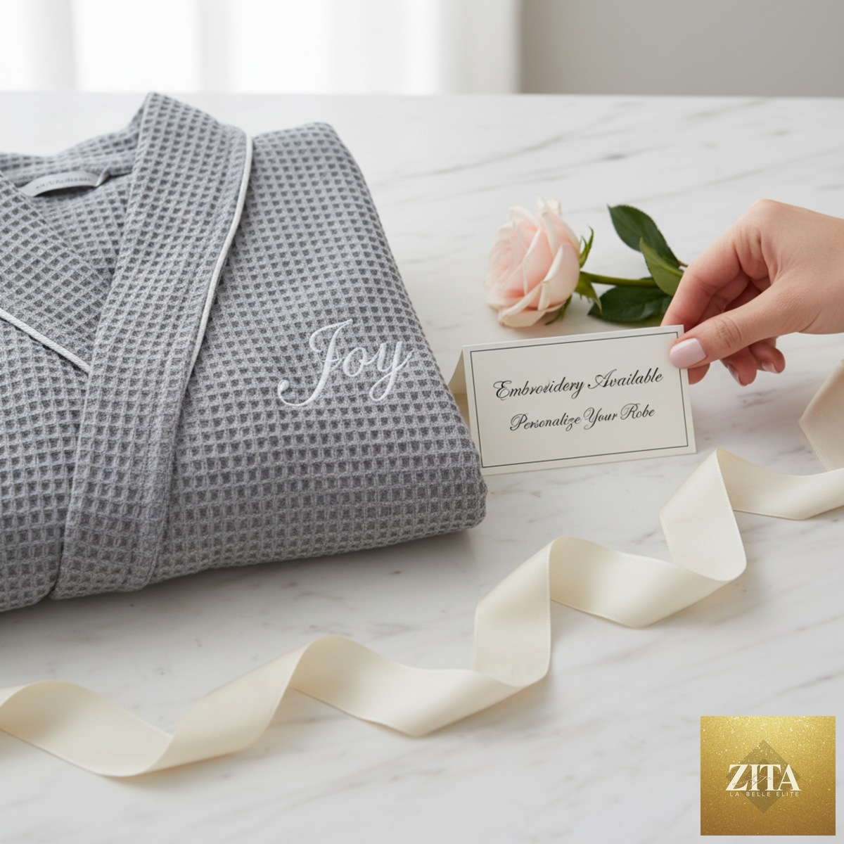 Women’s lightweight waffle piping bathrobe by Lotus Linen, featuring spa-style comfort and cozy, textured fabric.