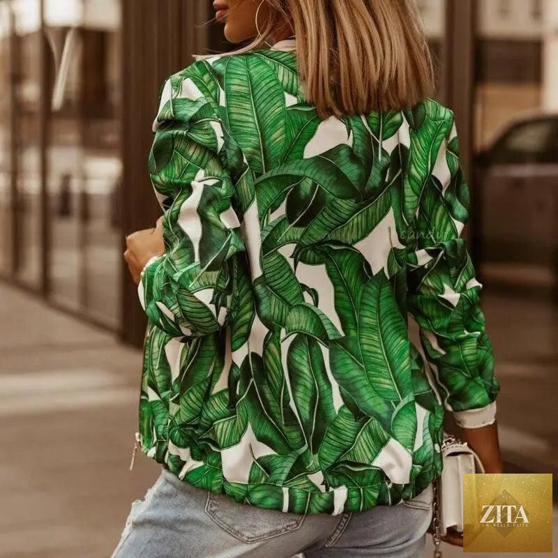 Stevvex women's long sleeve bomber jacket with vibrant flower print, zipper front, slim fit, vintage style, and elegant design.