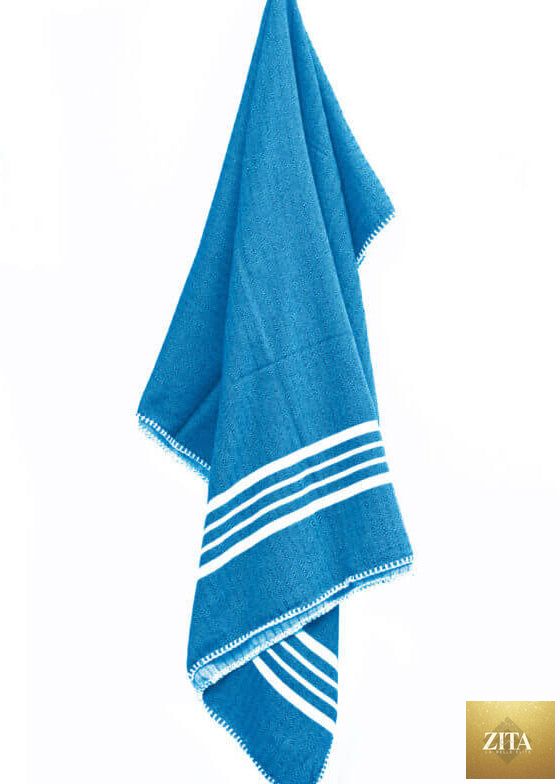 Turkish Farm House Towel by Zita La Belle Elite, blue Turkish towel without fringe, soft and absorbent for bathroom or beach use