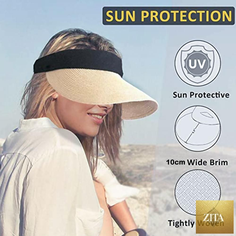 Stevvex wide brim summer women's beach hat, foldable, adjustable, lightweight sun hat with casual style and UV protection for outdoor activities.