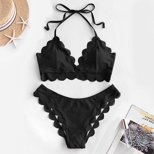 Summer Blue Bikini Women Swimwear Female Swimsuit Women’s Floral Print Lace-up Strapless Padded Comfortable Swimwear Bathing Suit Two-pieces Bikini Set Knotted Bathing Swim Suit