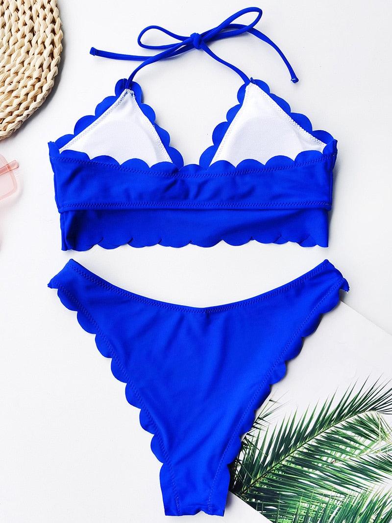 Summer Blue Bikini Women Swimwear Female Swimsuit Women’s Floral Print Lace-up Strapless Padded Comfortable Swimwear Bathing Suit Two-pieces Bikini Set Knotted Bathing Swim Suit