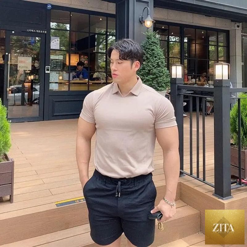 Stevvex men's summer casual polo T-shirt, short sleeve fitness top, modern slim fit muscle tee for gym and casual wear.