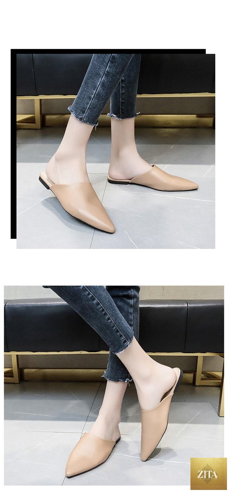 Stevvex summer elegant ladies slippers with slip-on design, square heels, low pumps, and casual flats in black.
