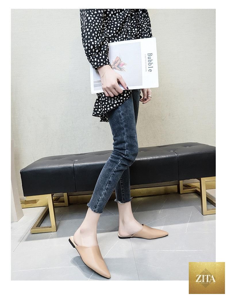 Elegant summer ladies' slip-on slippers with square heels, flats, and loafers from Stevvex, featuring a comfortable casual design.