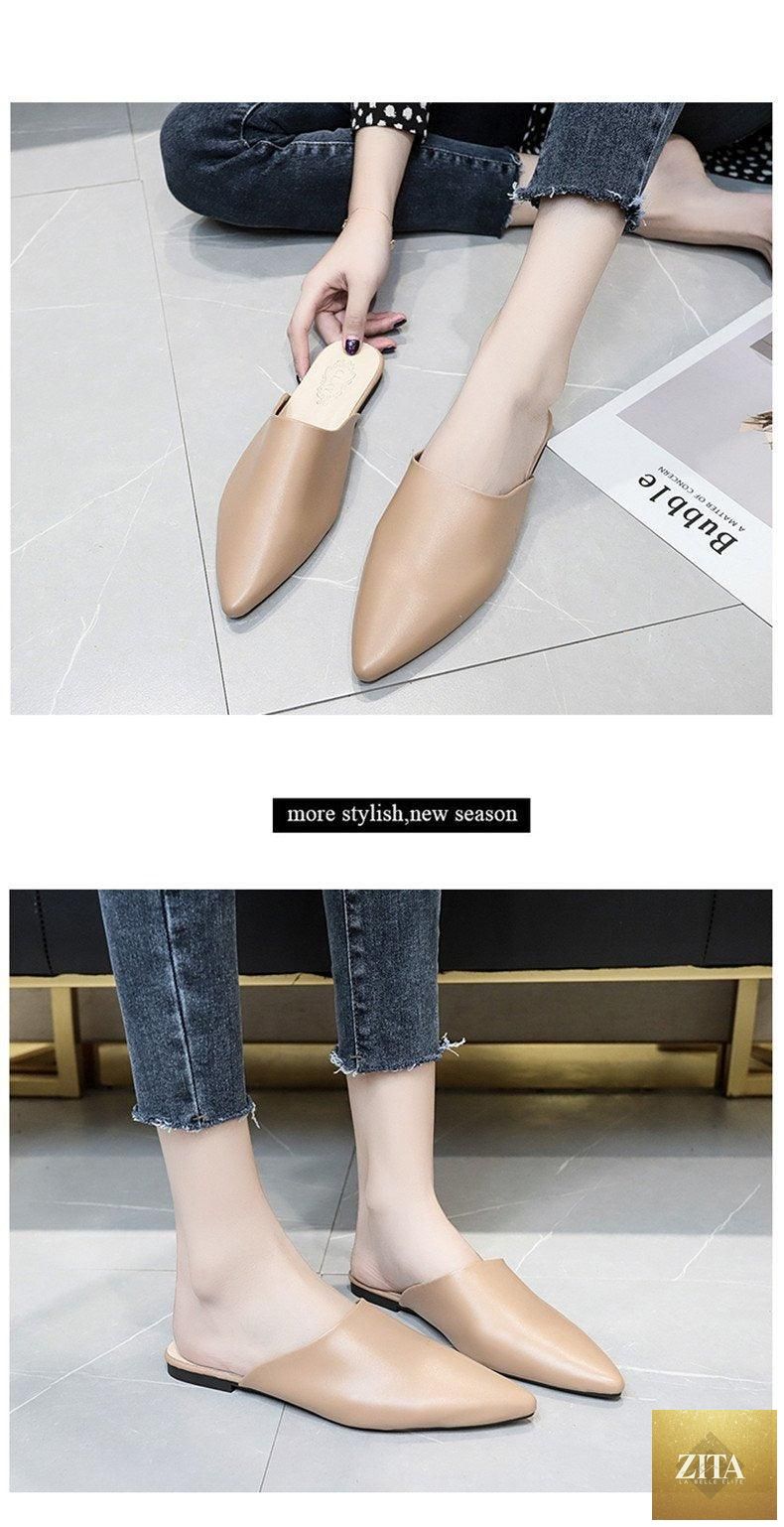 Stevvex women's summer slip-on flats and mules with square heels, elastic design, and casual flat shoes for comfortable style.