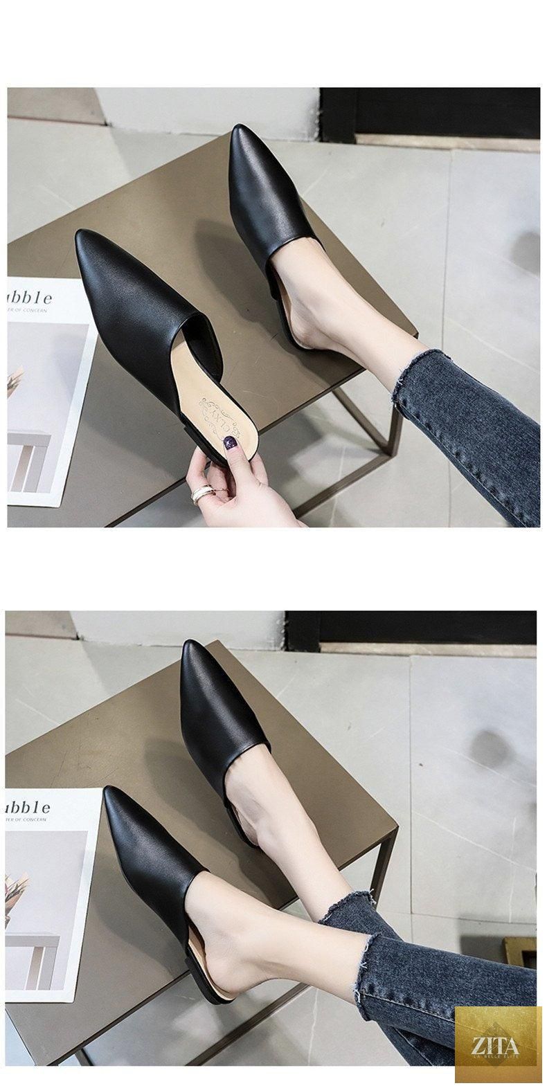 Elegant summer women's slippers by Stevvex featuring slip-on design, square heels, flats, and comfortable casual loafer style.