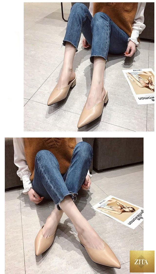 Stevvex summer elegant ladies slip-on flats and pumps with square heels, elastic mules, and casual flat loafers for women.