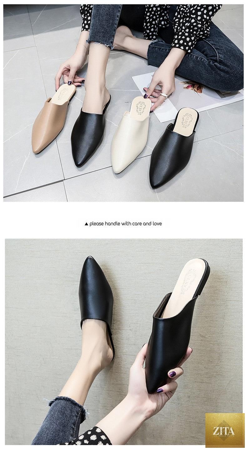 Stevvex summer elegant ladies slip-on flats and mules with square heels, casual comfortable shoes for women, in neutral tones.
