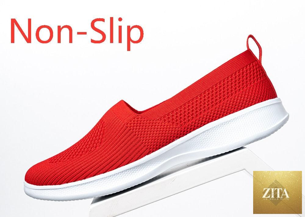 Stevvex women's Summer Knitting Sock sneakers with breathable mesh, slip-on design, lightweight flat platform, casual espadrille style.