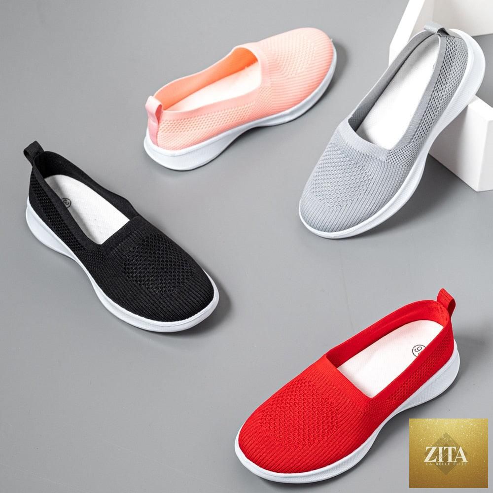 Stevvex summer knitting sock women's sneakers with breathable mesh, lightweight flat slip-on shoes for casual walking and everyday wear.