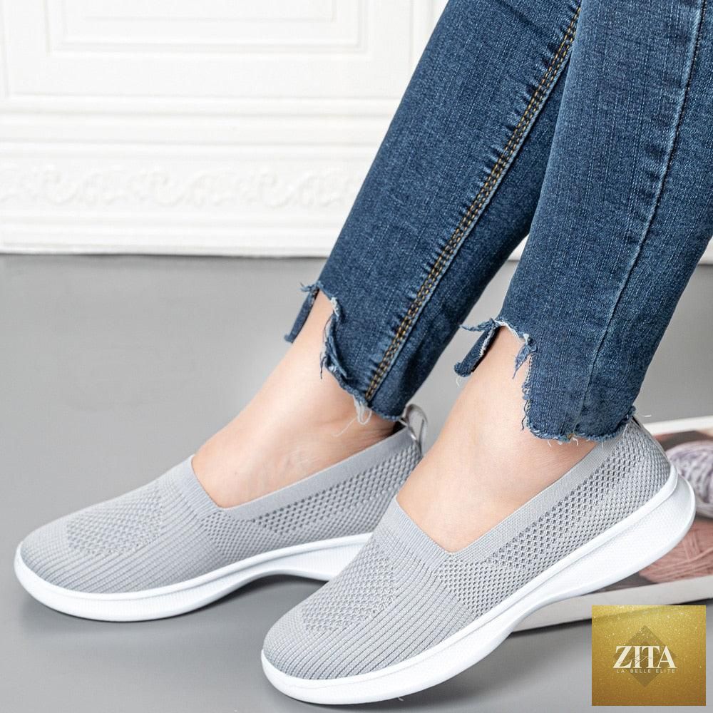 Black Stevvex summer knitting sock women's sneakers with breathable mesh, lightweight slip-on platform espadrilles for casual walking.
