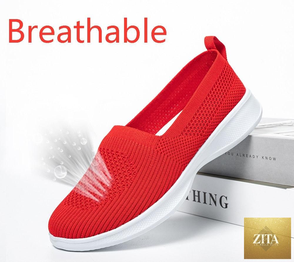 Stevvex summer knitting sock women's sneakers with breathable mesh, slip-on design, lightweight flat platform, casual espadrille style.