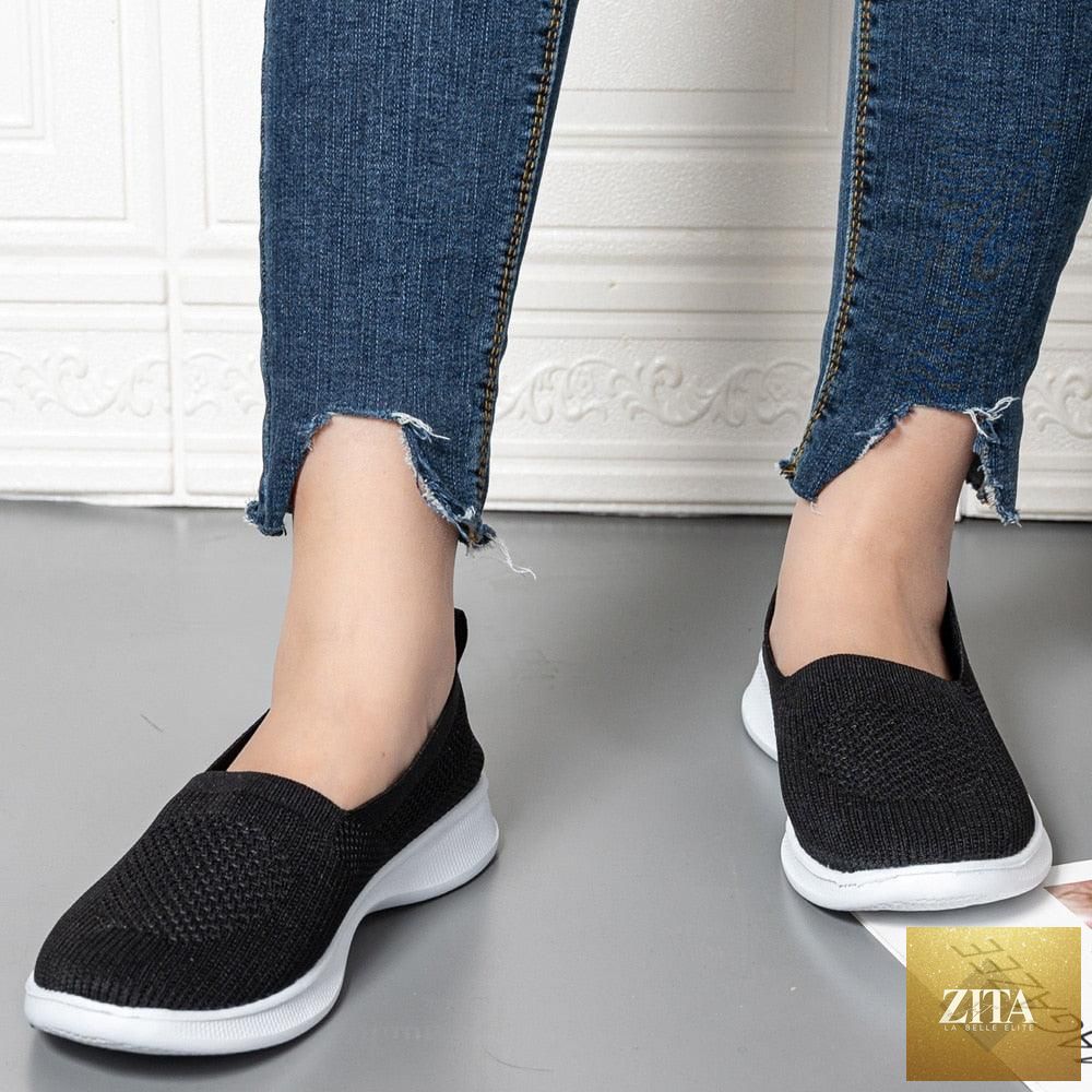 Stevvex summer knitting sock women's slip-on sneakers with breathable mesh, lightweight flat platform, casual espadrille style.