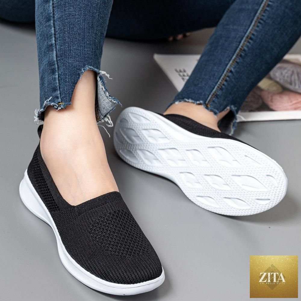 Black Stevvex summer knitting sock women's sneakers with breathable mesh, slip-on design, lightweight flat platform, casual espadrille style.