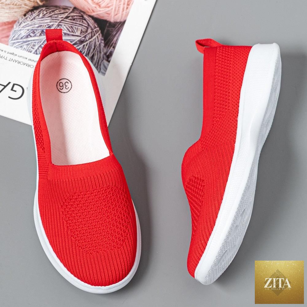 Stevvex summer knitting sock women's sneakers with breathable mesh, lightweight slip-on espadrilles, flat platform, casual walking shoes.