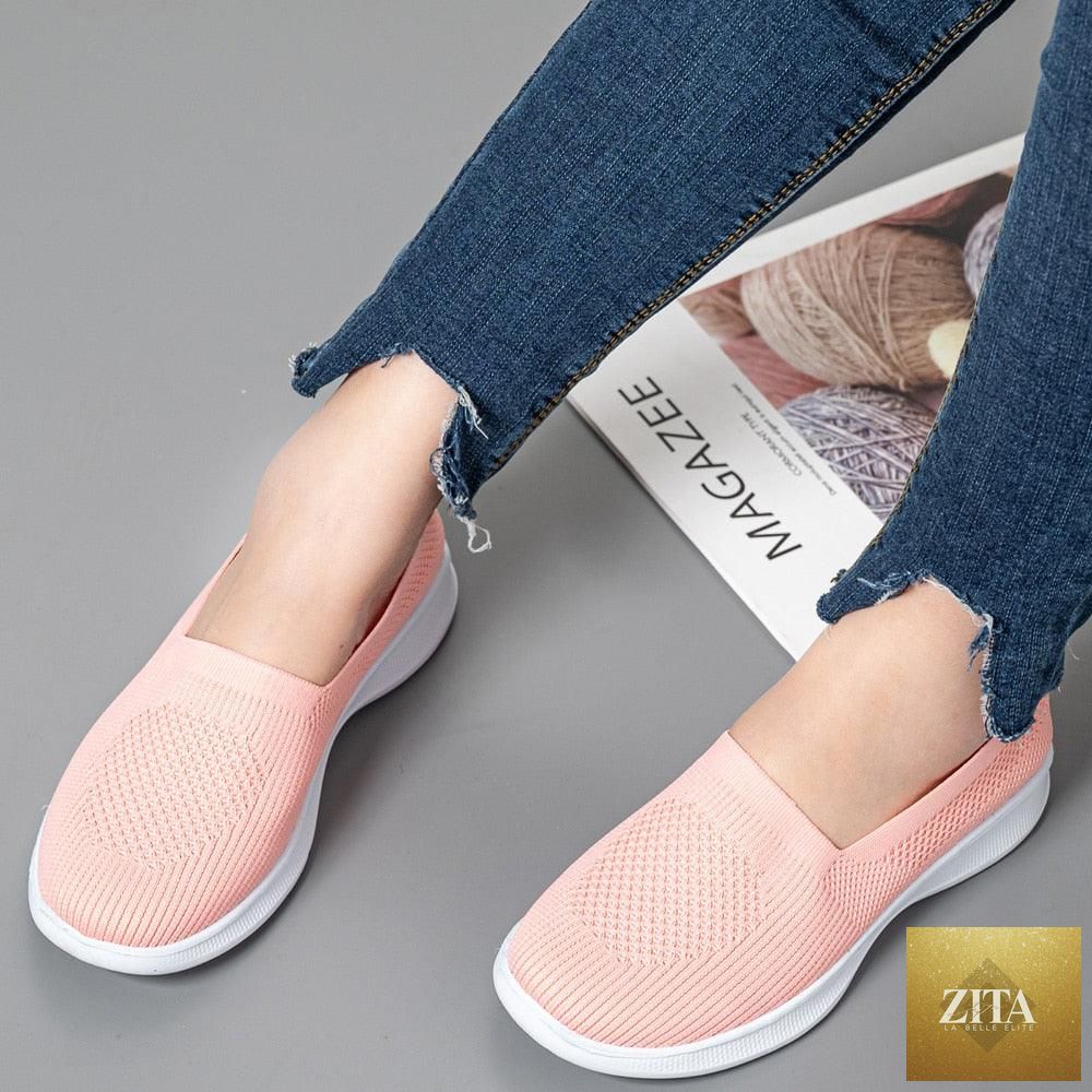 Stevvex summer knitting sock women's sneakers with breathable mesh, slip-on design, lightweight flat platform, casual espadrille style.