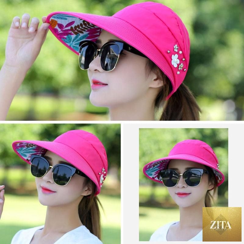 Summer Modern Adult Hats For Women Foldable Sun Hat Women's Adjustable Packable Roll-Up Visor Flower Hat Outdoor Female Casual Baseball Cap For Sport