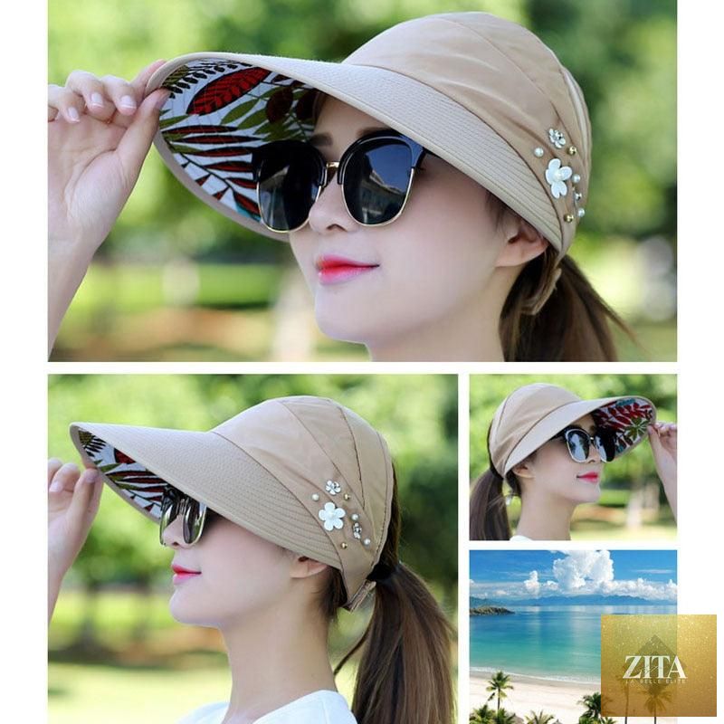 Summer Modern Adult Hats For Women Foldable Sun Hat Women's Adjustable Packable Roll-Up Visor Flower Hat Outdoor Female Casual Baseball Cap For Sport