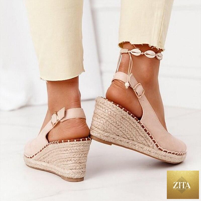 Stevvex women’s summer platform sandals with candy-colored open-toe design, ankle strap, buckle, and high espadrille heel.