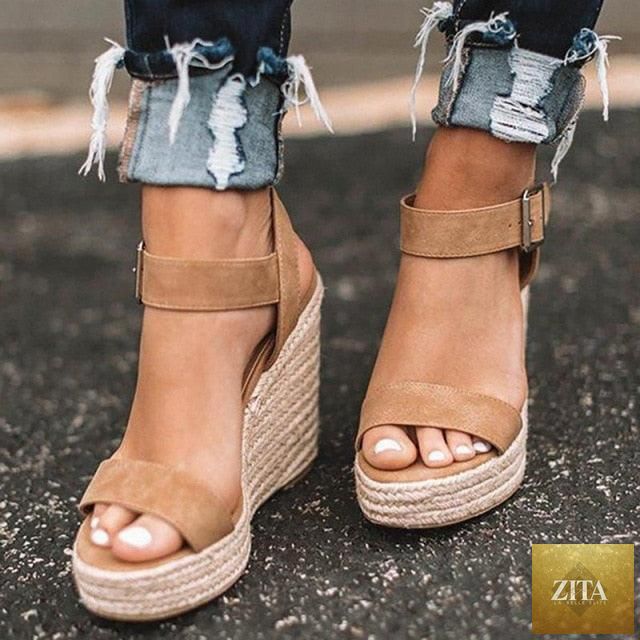 Stevvex women's summer platform sandals with candy-colored open toe design, ankle strap, buckle, and espadrille-style high heel.