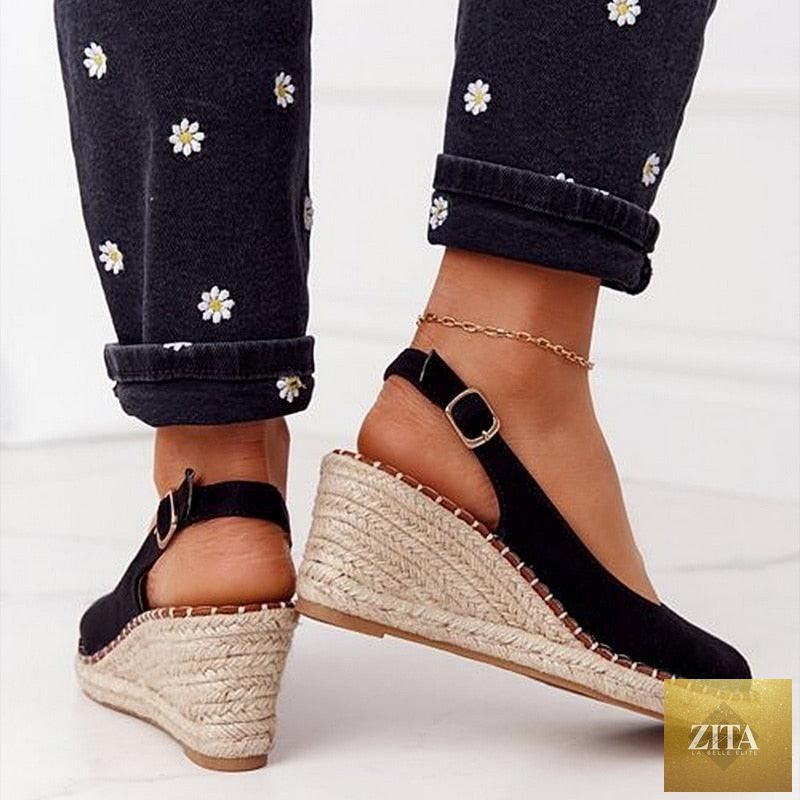 Stevvex women's summer platform sandals with candy-colored open toe design, ankle strap, buckle, and espadrille-style high heel.