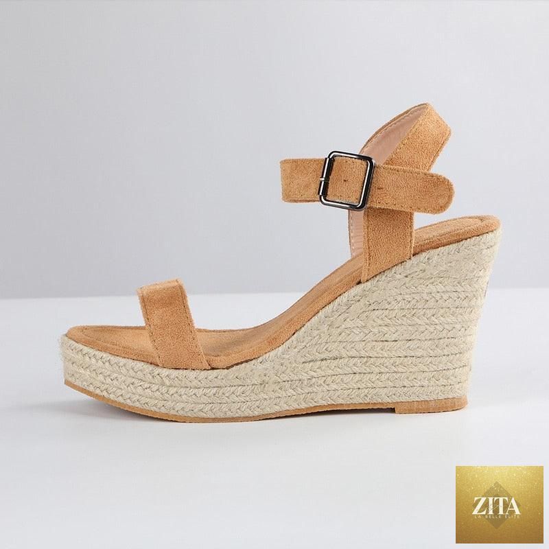 Colorful women’s summer platform sandals by Stevvex featuring open toe, slip-on style, ankle strap, buckle, and high heel.
