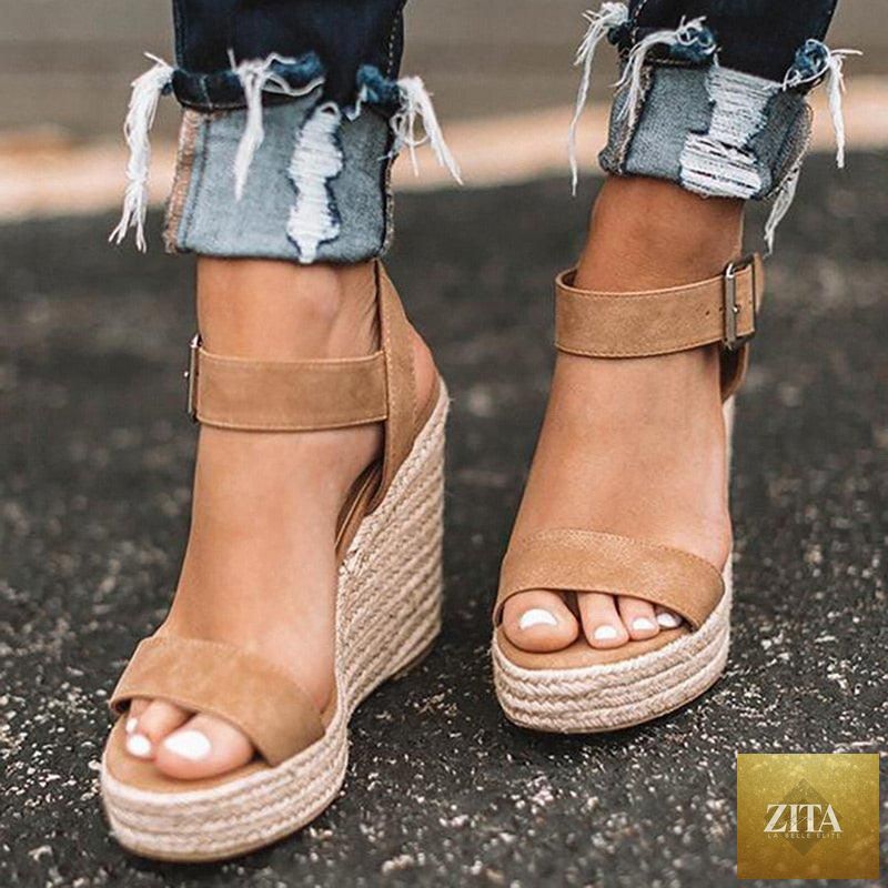 Stevvex women's summer platform sandals featuring candy-colored open-toe design, ankle strap, buckle, and espadrille-style high heels.