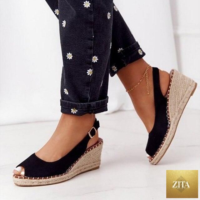 Colorful women's platform summer sandals by Stevvex featuring open toe, slip-on design, ankle strap, buckle, and high heel.