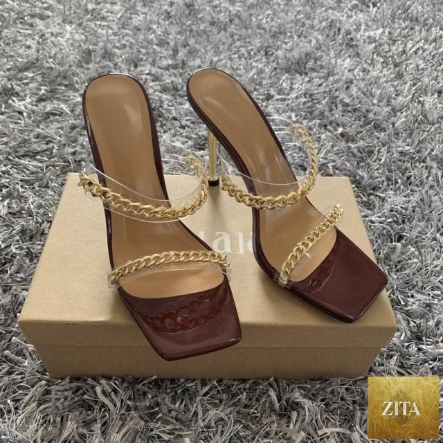 Stevvex summer women sandals with clear transparent high heels, square toe, open toe, slip-on design, perfect for parties and dressy occasions.