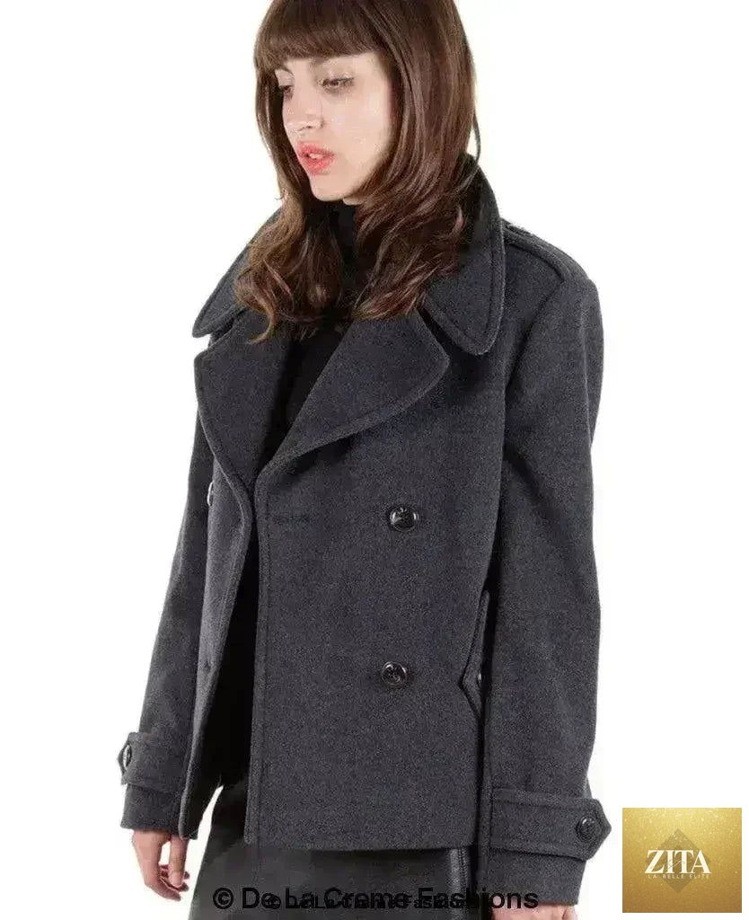 Femstylo Harris Tweed pea coat featuring a wool cashmere blend, tailored fit, and contrasting design in a stylish jacket for women.