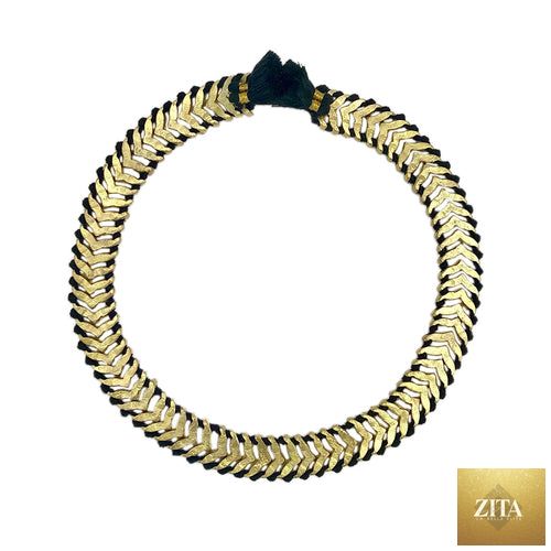 Boho tribal statement necklace with temple collar design, cotton tassels, and zinc alloy chain by BandsCo Straps.