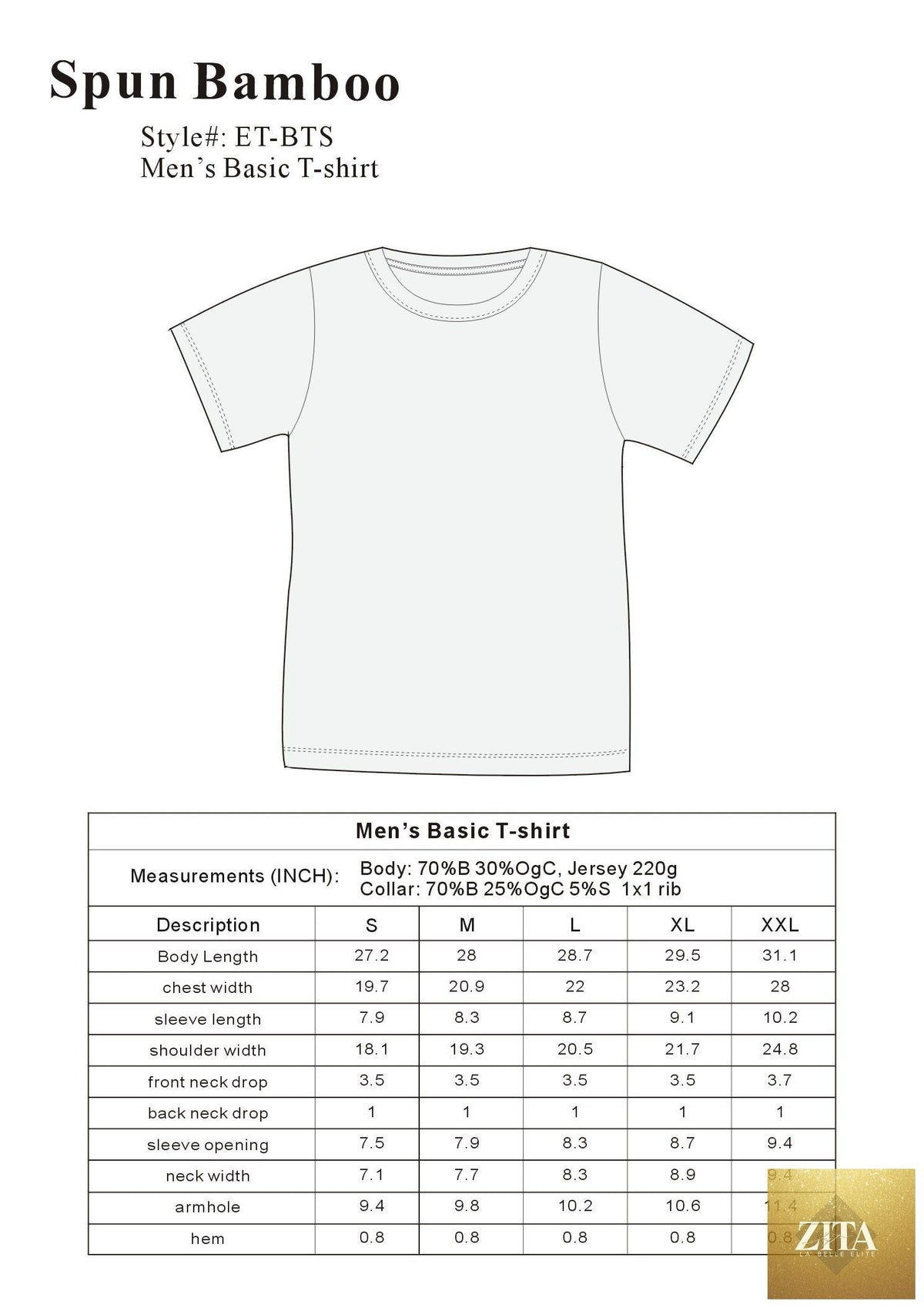 Men's Spun Bamboo short sleeve T-shirt made from bamboo viscose and organic cotton, featuring a classic cut and comfortable fit.
