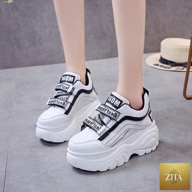 Stevvex women's chunky sneakers with thick white and black soles, casual style, suitable for autumn and winter walks.