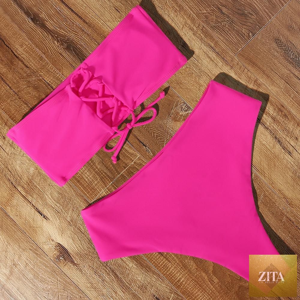 Stevvex high waist push-up bikini set with crop top and high cut bottom, solid color, perfect for summer beachwear and swimming.